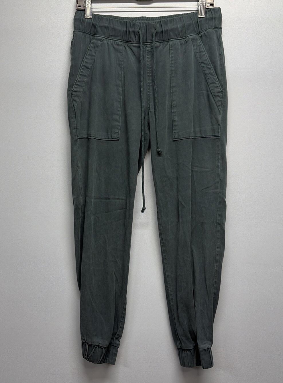 Bella Dahl Womens Drawstring High Rise Cuff Ankle Jogger Pants Green Size S